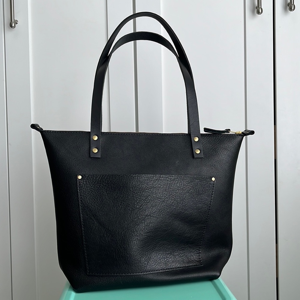 Portland Leather Goods Medium zipper tote, black pebbled leather
